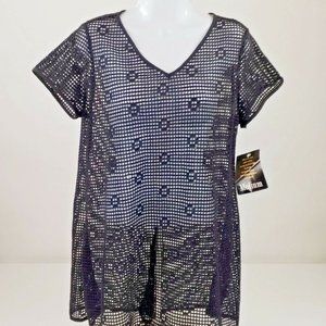 Dotti Black Open Knit Short Sleeve Pull Over Swimsuit Cover Up Womens Medium NWT